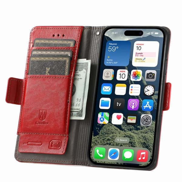CASENEO Mobilskal till iPhone 16e KonstLäder med RFID-Skydd - Röd