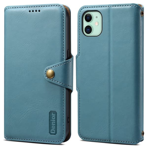 DENIOR iPhone 11 Plånboksfodral Konstläder Blå med Stötabsorberande Design