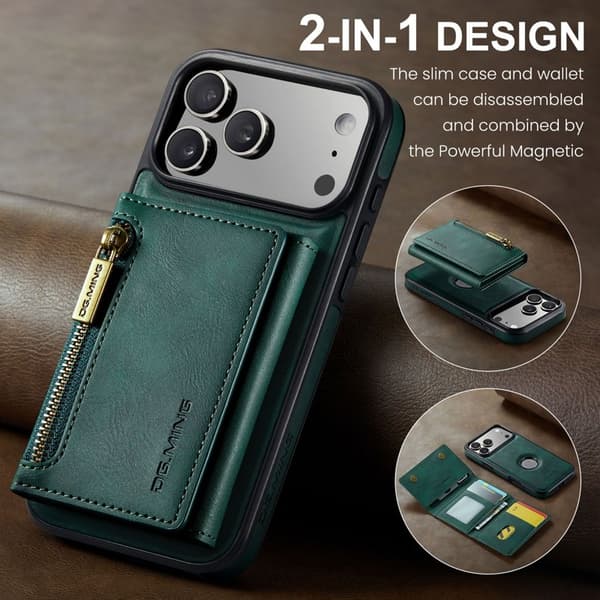 DG.MING M5 Series Mobilskal till iPhone 17 Pro Max Magnetiskt Konstläder Grön