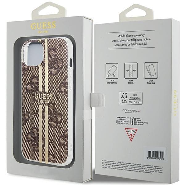Guess iPhone 15 Plus Etui Brun Guldstribe Brun