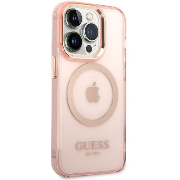 Guess iPhone 14 Pro Max Mobilskal MagSafe Gold Outline - Rosa Rosa