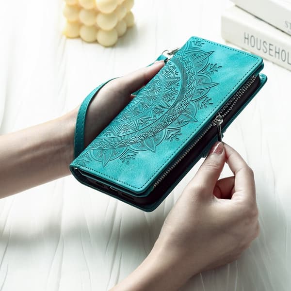 Samsung Galaxy S26 Plånboksfodral Mandala Blommönster Konstläder - Mintgrön