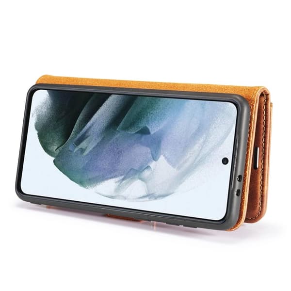 DG.MING Samsung Galaxy S21 FE 2-i-1 Äkta Läder Plånboksfodral Ställ - Brun