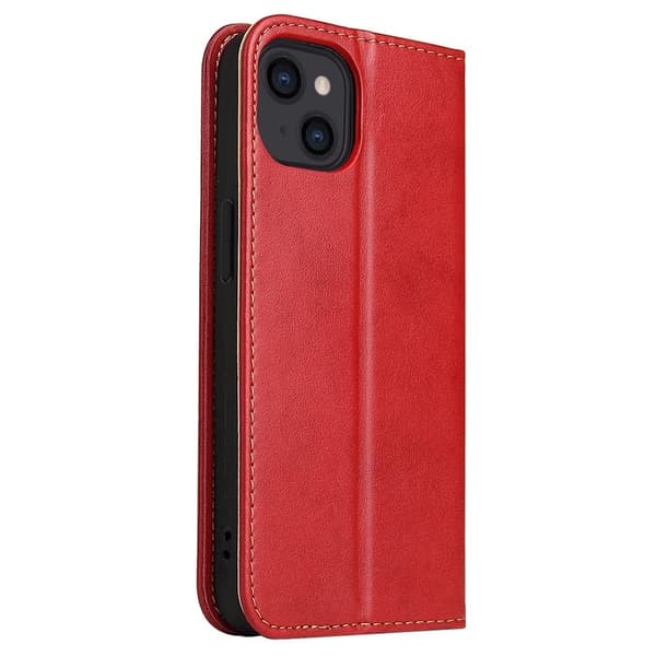 FIERRE SHANN för iPhone 15 Plånboksfodral Stand Konstläder - Röd