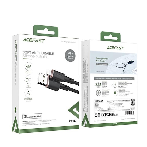 Acefast USB-A till Lightning kabel 1.2m - Svart Svart