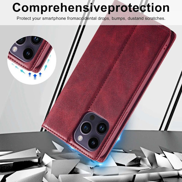 LC.IMEEKE iPhone 14 Pro Plånboksfodral i Konstläder - Röd