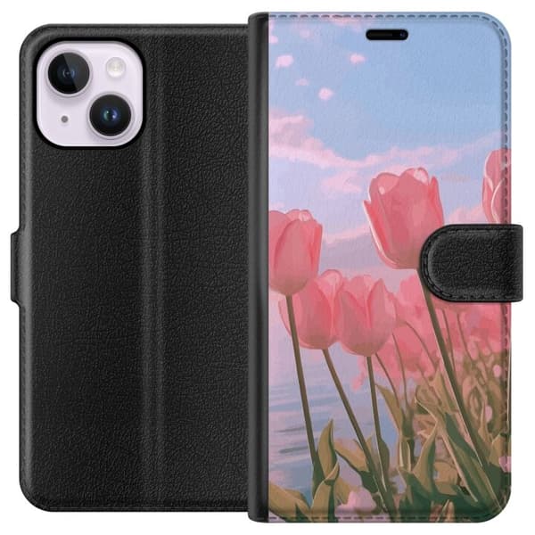 Plånboksfodral till Apple iPhone 15 Plus med Rosa Tulpaner