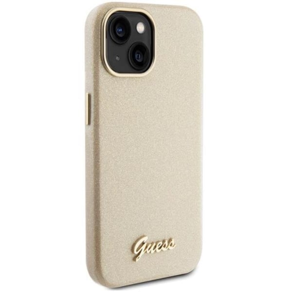 Guess iPhone 15 Mobilcover Glitter Glossy Script - Guld