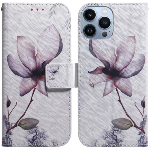 iPhone 15 Pro Plånboksfodral med Tryck - Rosa Blomma