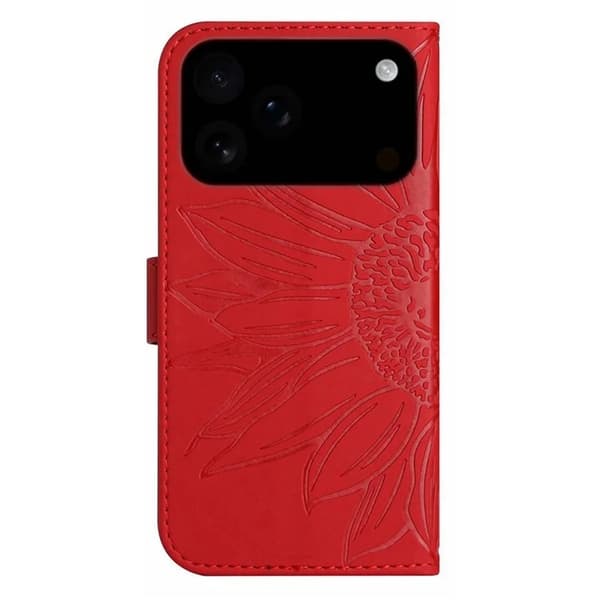 iPhone 17 Pro Max Konstläder Plånboksfodral Sunflower Imprint - Röd Röd