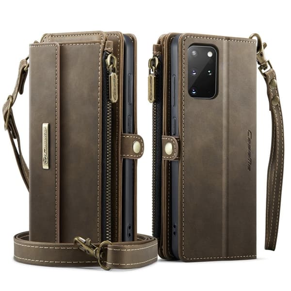 CASEME Konstläder Plånboksfodral för Samsung Galaxy S20 Plus 4G/5G - Brun