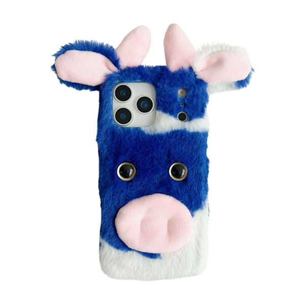 Mobilskal till iPhone 17 Pro Max Fluffy Cute Cow Plush TPU - Blå Blå