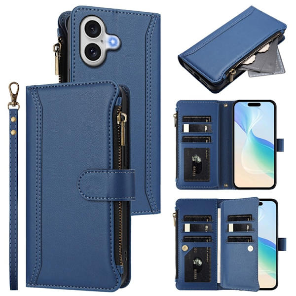 iPhone 17 Plånboksfodral Zipper Med Rem - Blå Blå