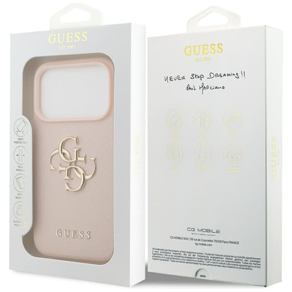 Guess Mobilskal till iPhone 17 Pro Grained Classic Logo - Rosa Rosa