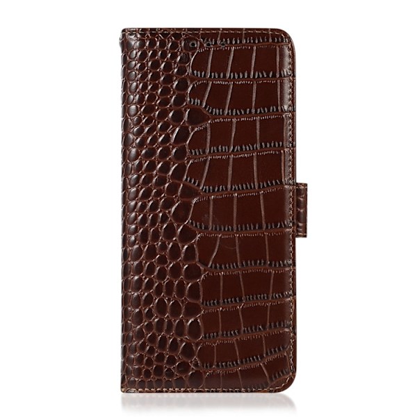 iPhone 17 Pro Plånboksfodral Äkta Läder Crocodile - Brun Brun