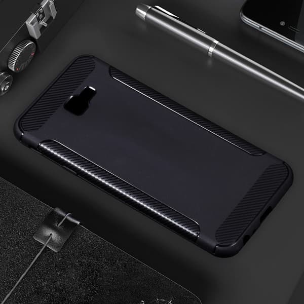Kulfiberbørstet mobilcover til Samsung Galaxy J4 Plus - Sort Black