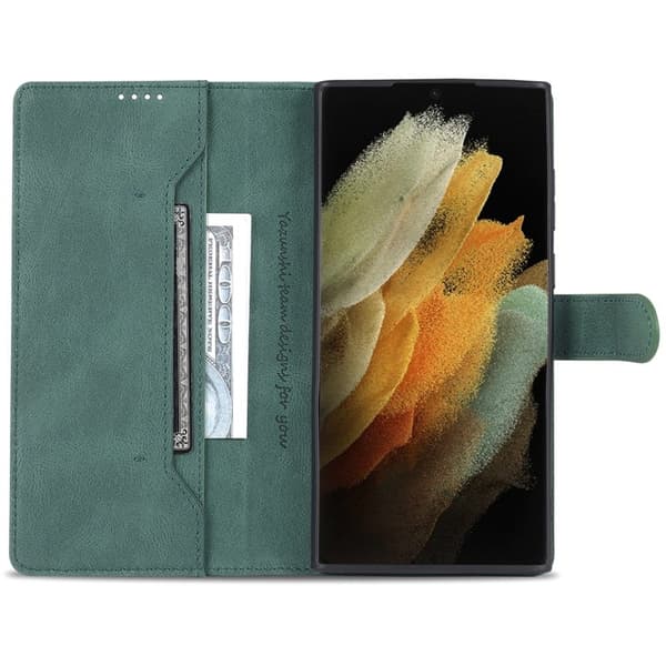 AZNS Samsung Galaxy S22 Ultra 5G Plånboksfodral Konstläder - Grön