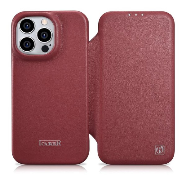 iCarer iPhone 14 Pro Max -lompakkokotelo MagSafe CE -nahkainen - punainen