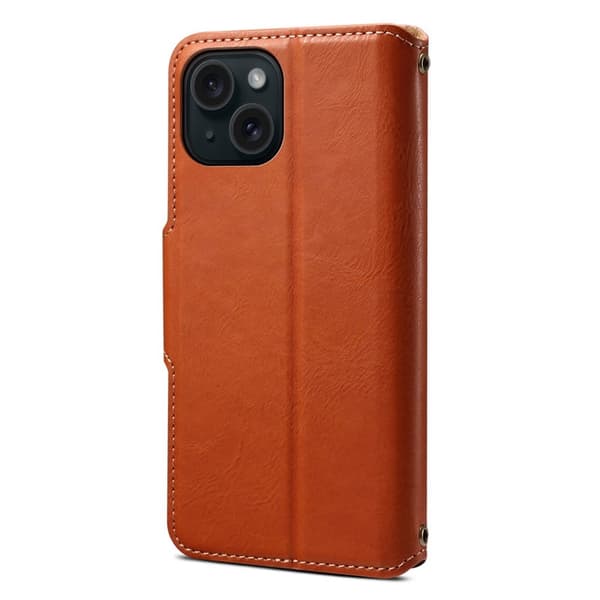DENIOR iPhone 15 Plånboksfodral Konstläder med Ställ - Brun