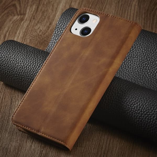 FORWENW iPhone 15 Plus Plånboksfodral i Konstläder - Brun