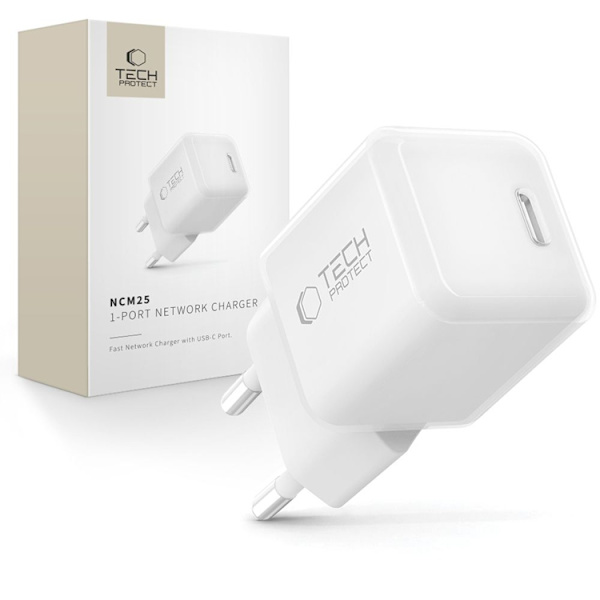 Tech-Protect Vægoplader USB-C 25W - Hvid Vit