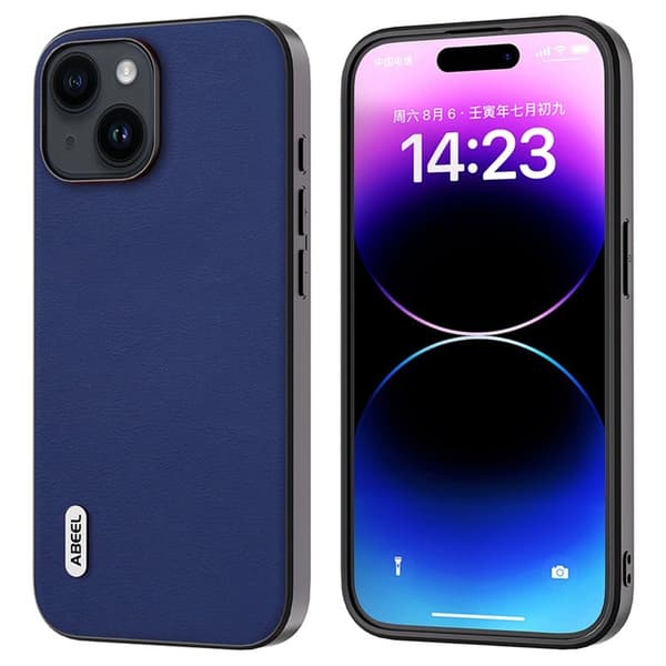 ABEEL Mobilskal till iPhone 15 Plus Texturerat PU Läder TPU - Blå