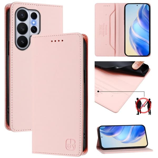 RINACASIS Samsung Galaxy S26 Ultra Plånboksfodral Konstläder RFID Skydd - Rosa
