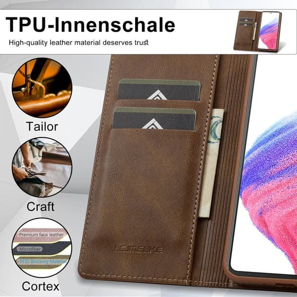 LC.IMEEKE Samsung Galaxy S23 FE Plånboksfodral Konstläder - Brun