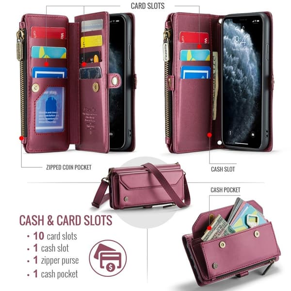 CASEME iPhone 11 Pro Max Plånboksfodral Konstläder med kortfack Vinröd