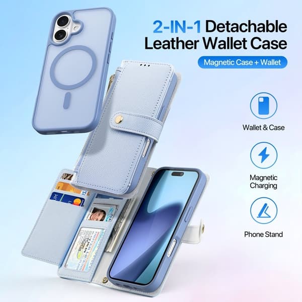DUX DUCIS iPhone 17 Plånboksfodral Lawa Series Äkta läder - Ljusblå