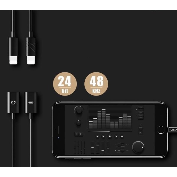 USAMS Adapter för iPhone X/8/7, Ladda och lyssna på musik samtid