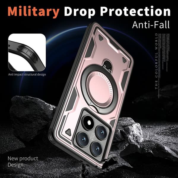 Mobilskal till Xiaomi 14T Militärskydd Plast Kickstand - Roséguld