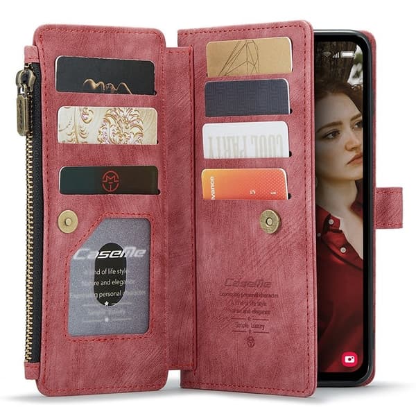 CASEME Konstläder Plånboksfodral för Samsung Galaxy S23 FE med Rem - Röd
