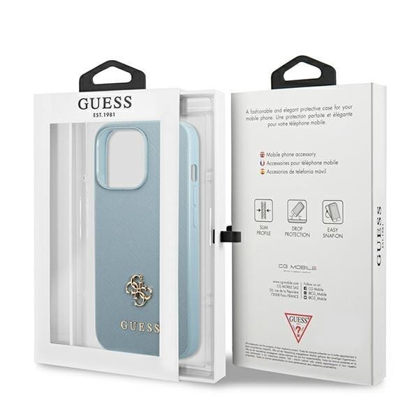 Guess iPhone 13 Pro Max Skal Saffiano Small Metall Logo - Blå