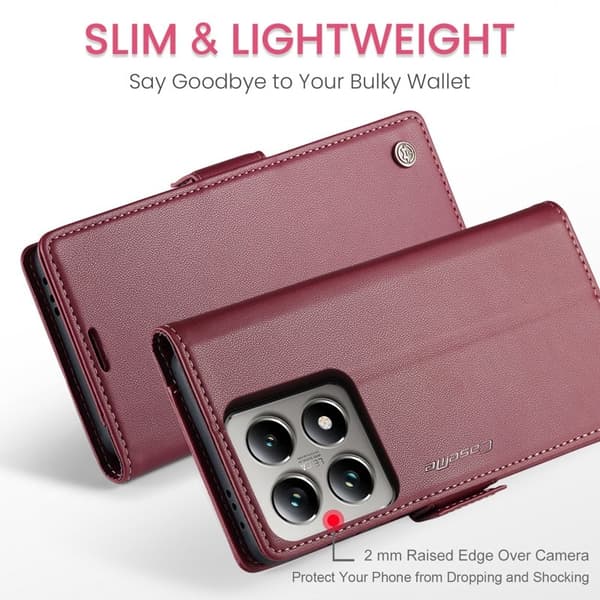 CASEME Xiaomi 14T Pro Plånboksfodral Konstläder RFID-Skydd Röd