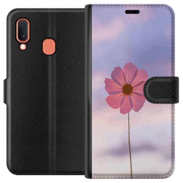 Pungcover til Samsung Galaxy A20e med lyserød blomst