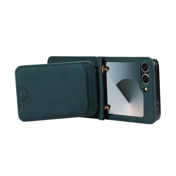 Galaxy Z Flip 7 Plånboksfodral Kickstand med Axelrem - Grön Grön