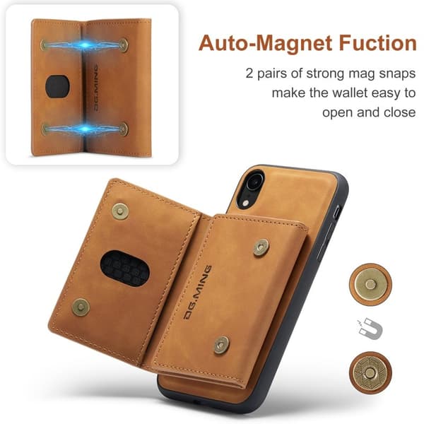 DG.MING 2 i 1 Magnetisk Konstläder Plånboksfodral i Brunt för iPhone XR