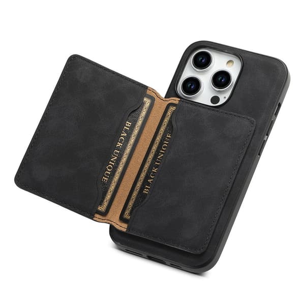 DENIOR D13 Mobilskal till iPhone 15 Pro Läder+TPU+PC Svart