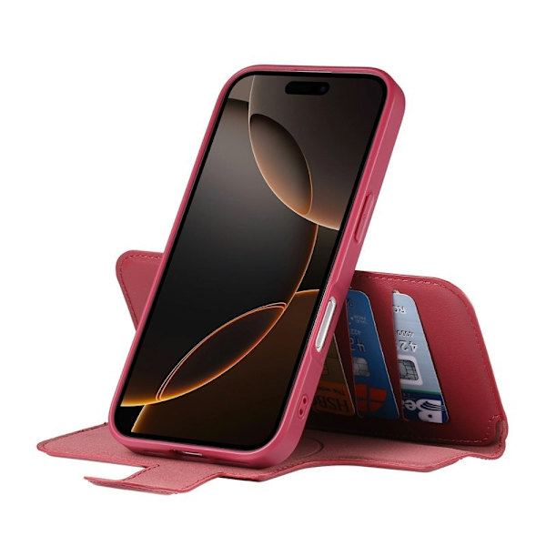 CASENEO iPhone 16 Plus Plånboksfodral RFID Blocking Konstläder - Röd