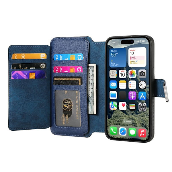 CASENEO MW-02 iPhone 16 Plus Plånboksfodral Konstläder - Blå