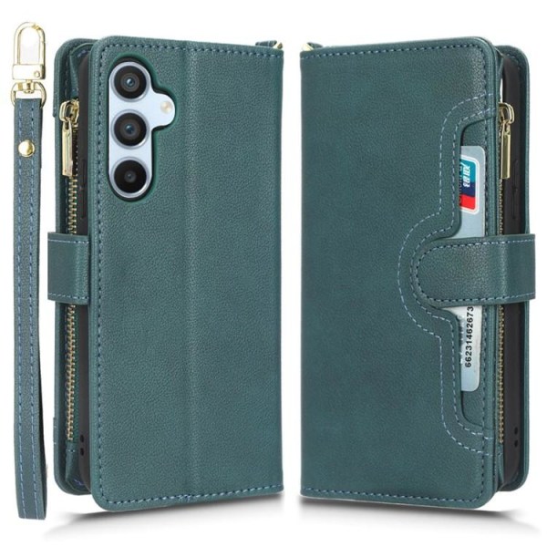 Galaxy A34 5G Plånboksfodral Zipper med Rem - Grön