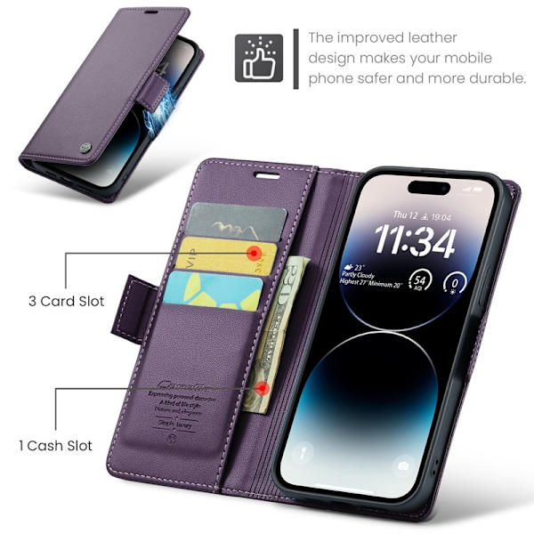 CASEME Plånboksfodral Konstläder för iPhone 15 Pro Max - Lila