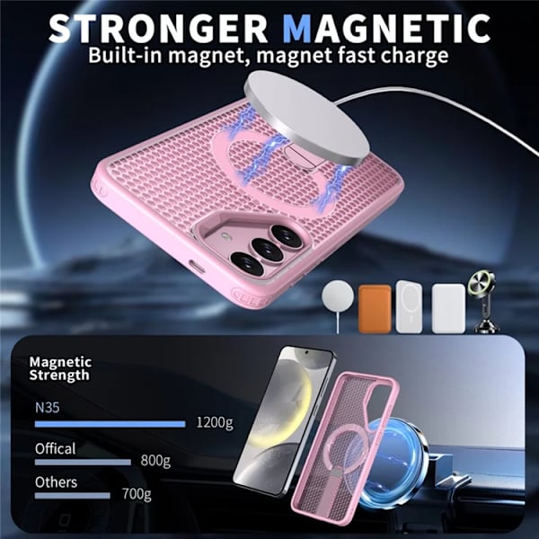 Mobilskal till Galaxy S25 FE Magsafe Grid Texture Rosa