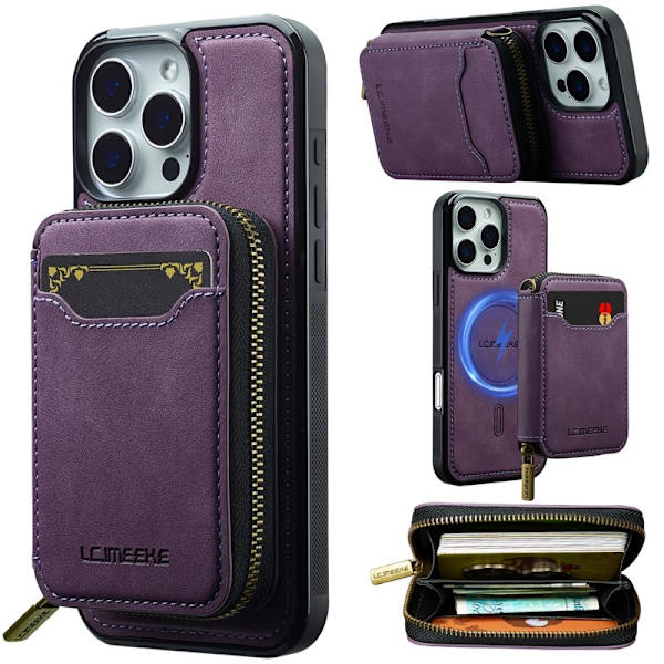 LC.IMEEKE L6 iPhone 15 Pro Max Plånboksfodral Konstläder - Lila