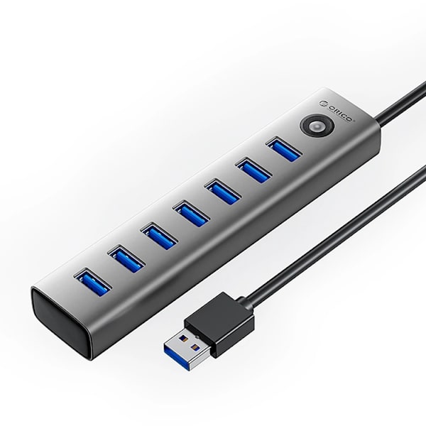 Orico Hubb 7xUSB-A 3.0 1xUSB-C 5V/3A 1m - Grå