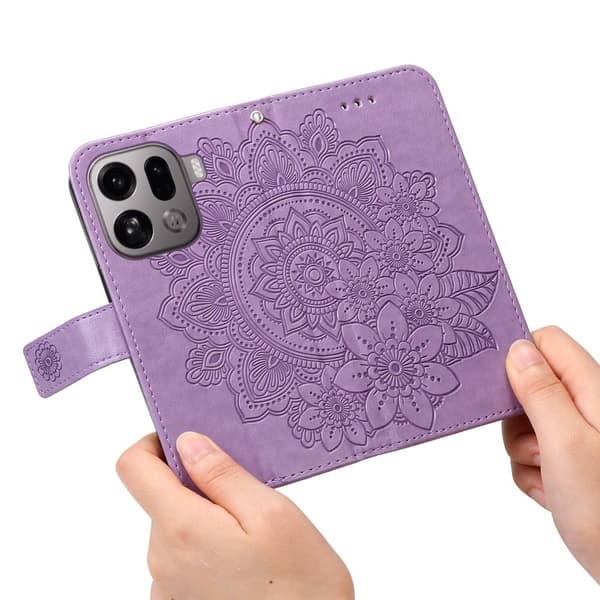 Oppo Find X9 Pro 5G Plånboksfodral Konstläder Blommönster - Lila
