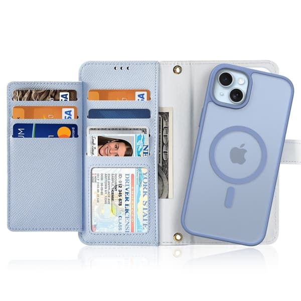 DUX DUCIS Lawa Series Plånboksfodral iPhone 15 Plus - Äkta läder - Ljusblå