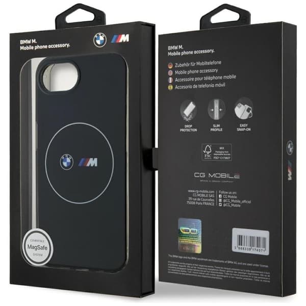 BMW telefontaske til iPhone 16e MagSafe IML Metal Circle - Sort Svart