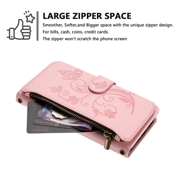 iPhone 17 Pro Max Plånboksfodral Butterfly Floral Imprint - Rosa Rosa